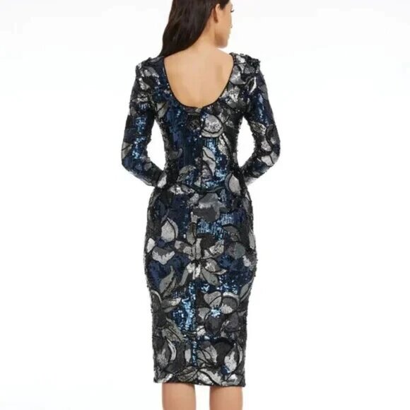 Dress The Population Blue/Silver Floral Sequin Natalie - Bodycon, Low Back XXL - Picture 3 of 4
